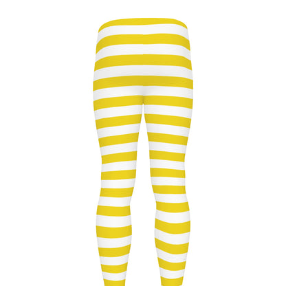 Yellow And White Striped Pattern Print Men's leggings