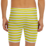 Yellow And White Striped Pattern Print Men's Long Boxer Briefs