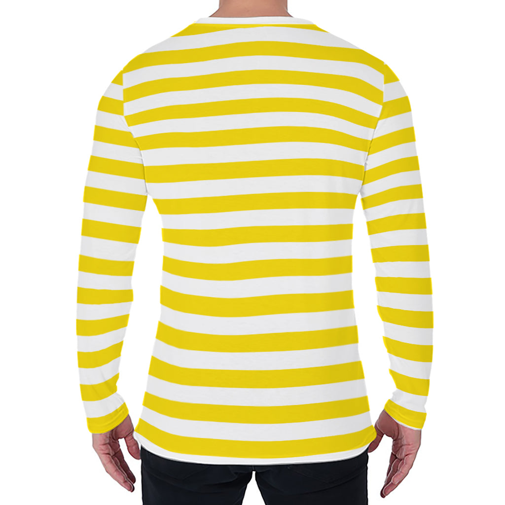 Yellow And White Striped Pattern Print Men's Long Sleeve T-Shirt