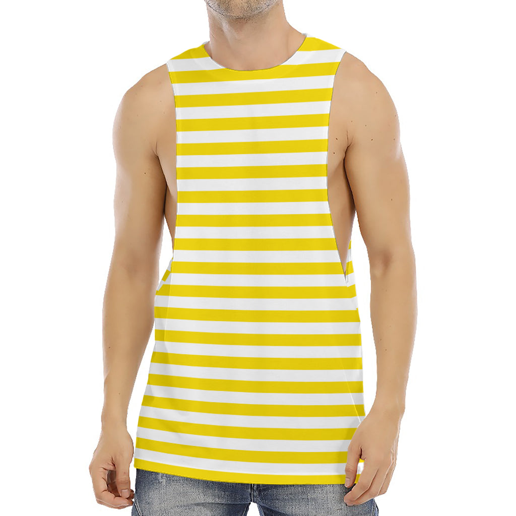 Yellow And White Striped Pattern Print Men's Muscle Tank Top