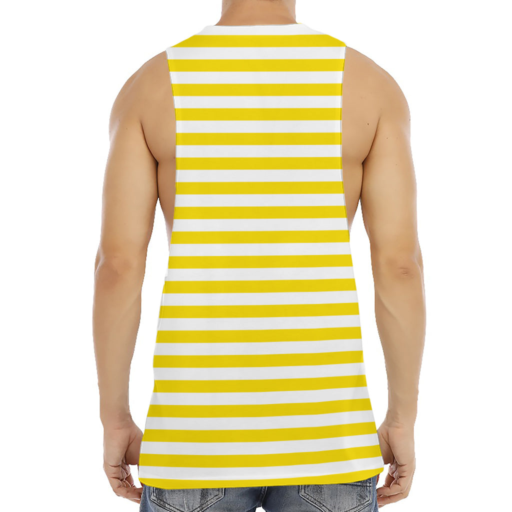 Yellow And White Striped Pattern Print Men's Muscle Tank Top