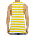 Yellow And White Striped Pattern Print Men's Muscle Tank Top