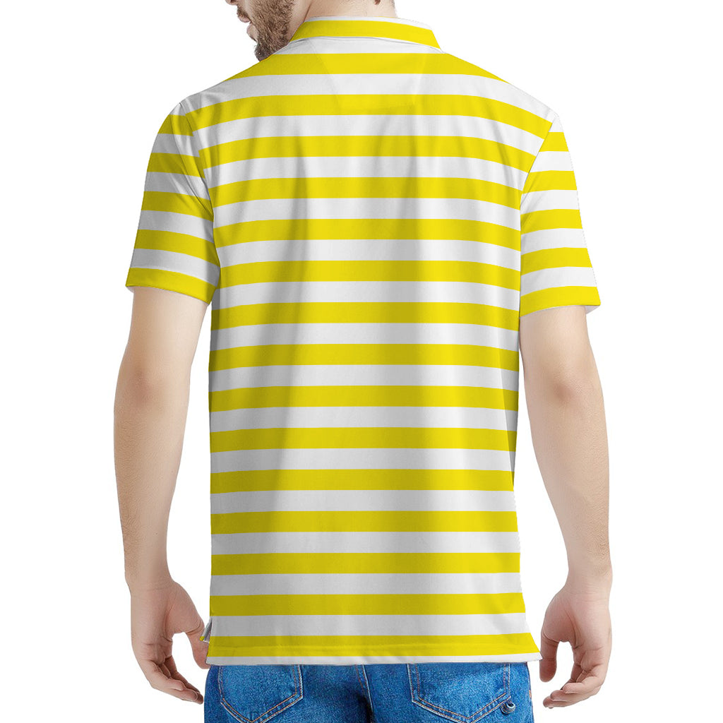 Yellow And White Striped Pattern Print Men's Polo Shirt