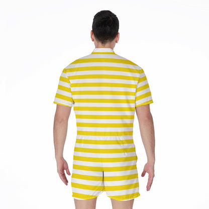 Yellow And White Striped Pattern Print Men's Rompers