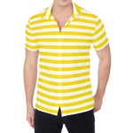 Yellow And White Striped Pattern Print Men's Shirt