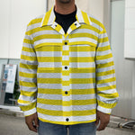 Yellow And White Striped Pattern Print Men's Shirt Jacket