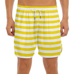 Yellow And White Striped Pattern Print Men's Split Running Shorts
