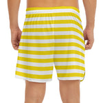 Yellow And White Striped Pattern Print Men's Split Running Shorts