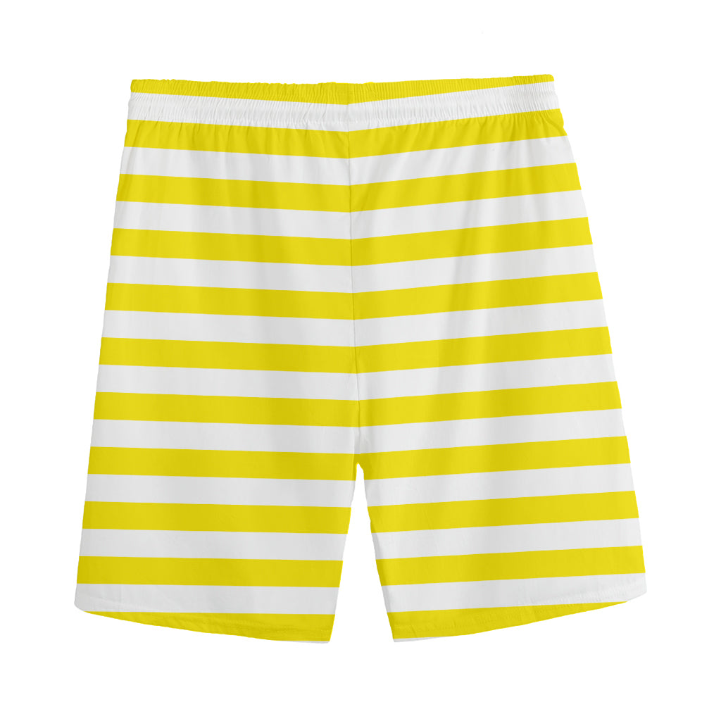 Yellow And White Striped Pattern Print Men's Sports Shorts