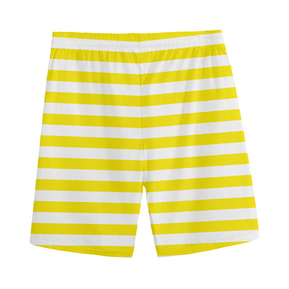 Yellow And White Striped Pattern Print Men's Sports Shorts
