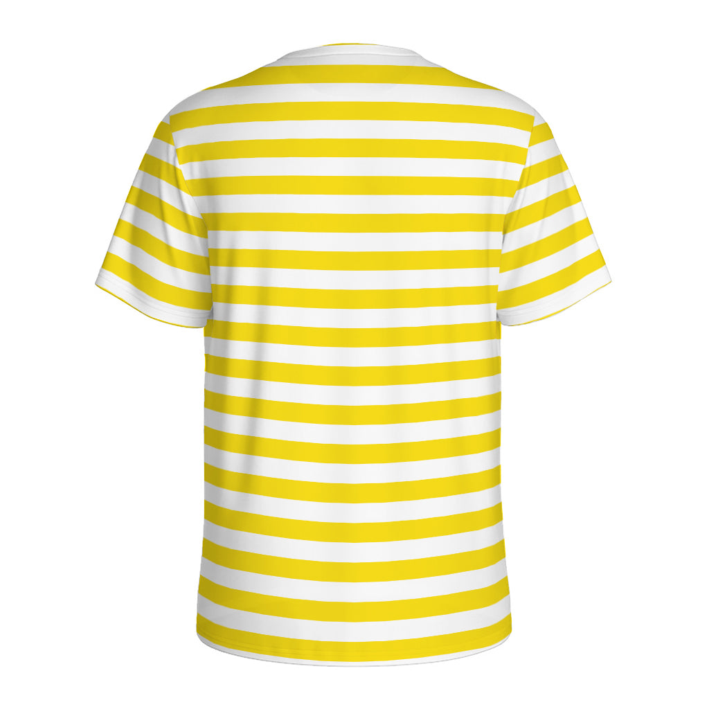 Yellow And White Striped Pattern Print Men's Sports T-Shirt