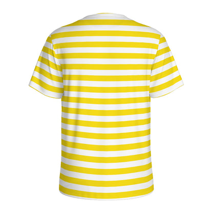 Yellow And White Striped Pattern Print Men's Sports T-Shirt