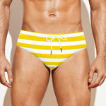 Yellow And White Striped Pattern Print Men's Swim Briefs