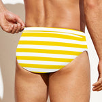 Yellow And White Striped Pattern Print Men's Swim Briefs