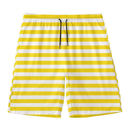 Yellow And White Striped Pattern Print Men's Swim Trunks