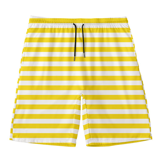 Yellow And White Striped Pattern Print Men's Swim Trunks