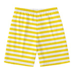 Yellow And White Striped Pattern Print Men's Swim Trunks