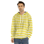 Yellow And White Striped Pattern Print Men's Velvet Pullover Hoodie