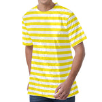 Yellow And White Striped Pattern Print Men's Velvet T-Shirt