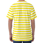 Yellow And White Striped Pattern Print Men's Velvet T-Shirt