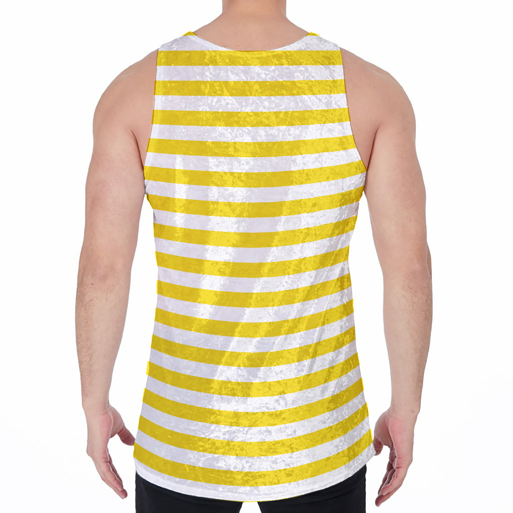 Yellow And White Striped Pattern Print Men's Velvet Tank Top
