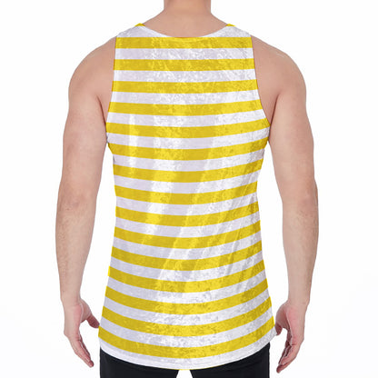 Yellow And White Striped Pattern Print Men's Velvet Tank Top