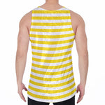 Yellow And White Striped Pattern Print Men's Velvet Tank Top