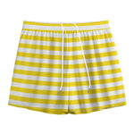 Yellow And White Striped Pattern Print Mesh Shorts
