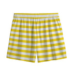 Yellow And White Striped Pattern Print Mesh Shorts