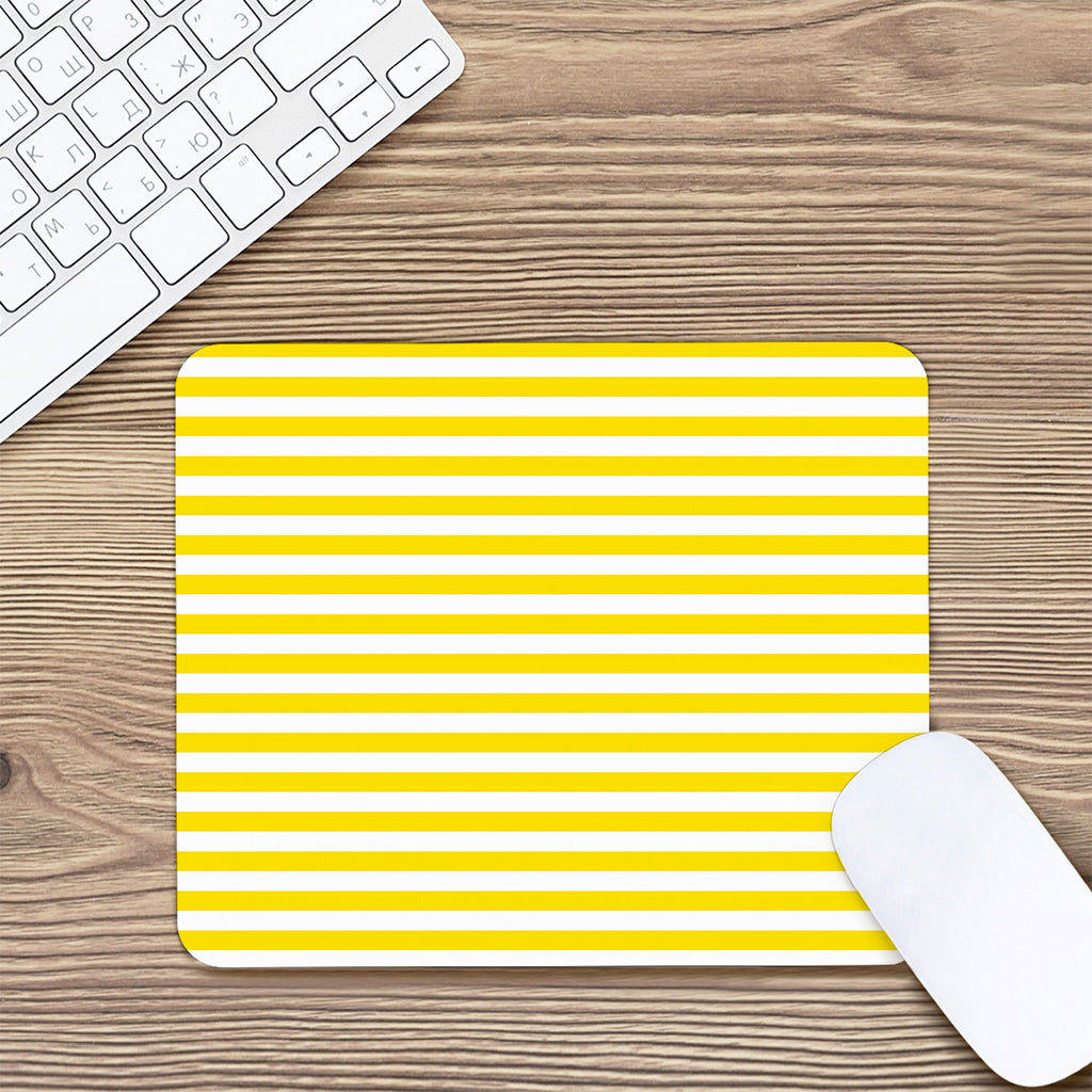 Yellow And White Striped Pattern Print Mouse Pad