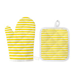 Yellow And White Striped Pattern Print Oven Mitt And Pot Holder Set