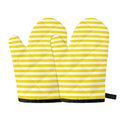 Yellow And White Striped Pattern Print Oven Mitts