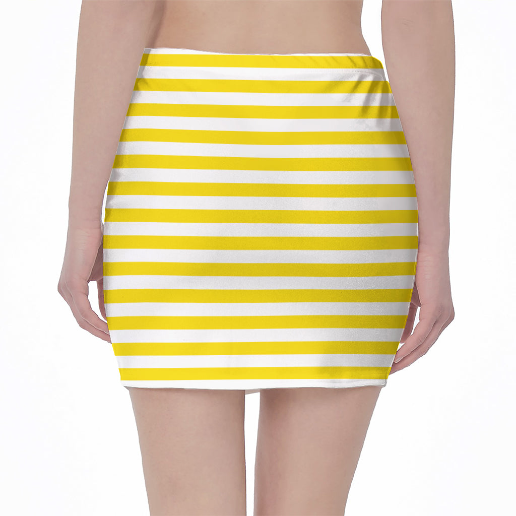 Yellow And White Striped Pattern Print Pencil Mini Skirt