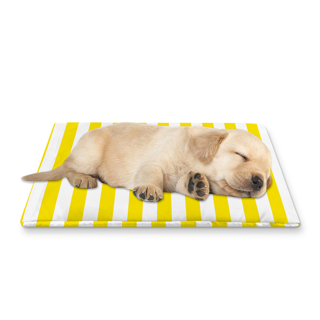 Yellow And White Striped Pattern Print Pet Cooling Mat Cover