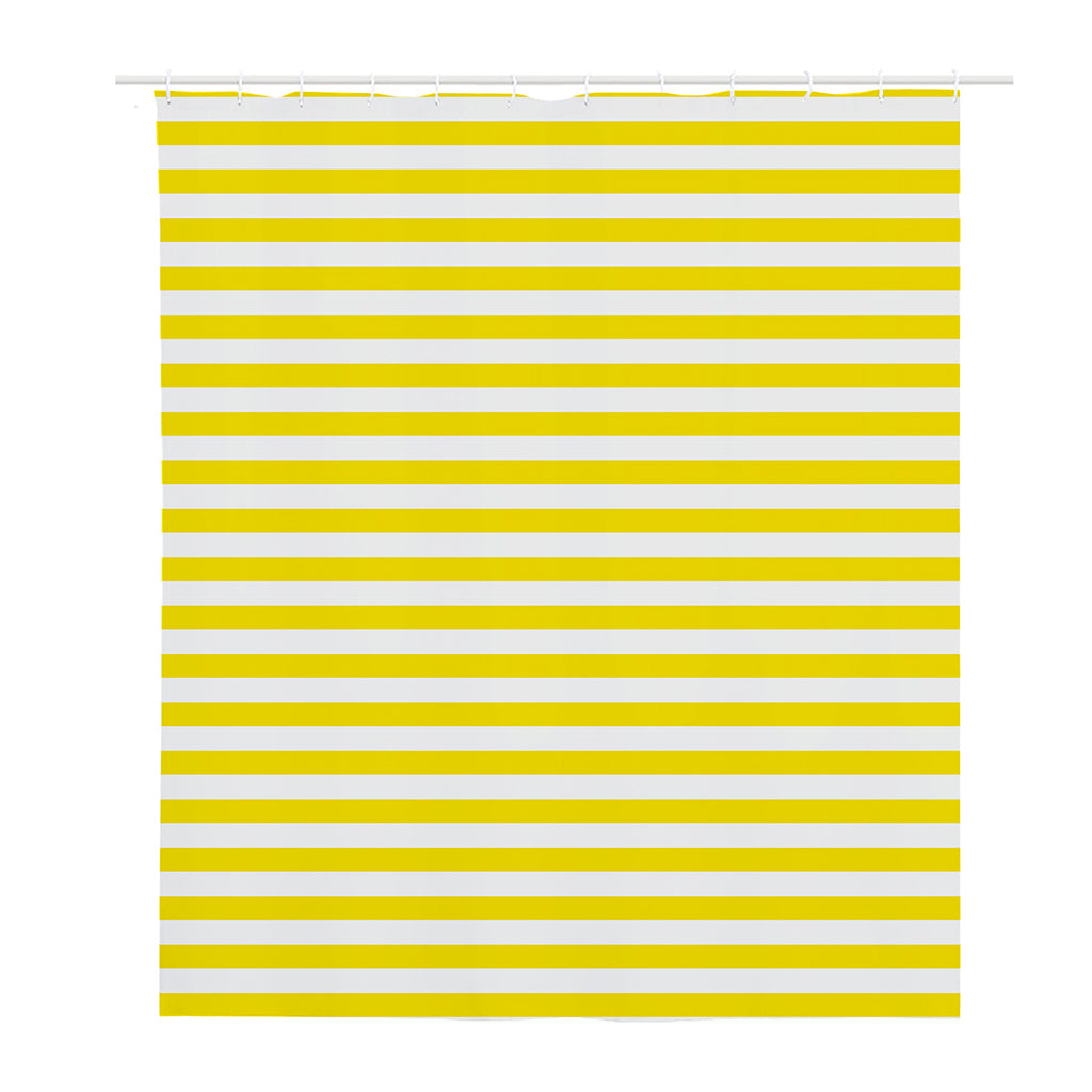 Yellow And White Striped Pattern Print Polyester Shower Curtain