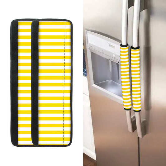 Yellow And White Striped Pattern Print Refrigerator Handle Covers
