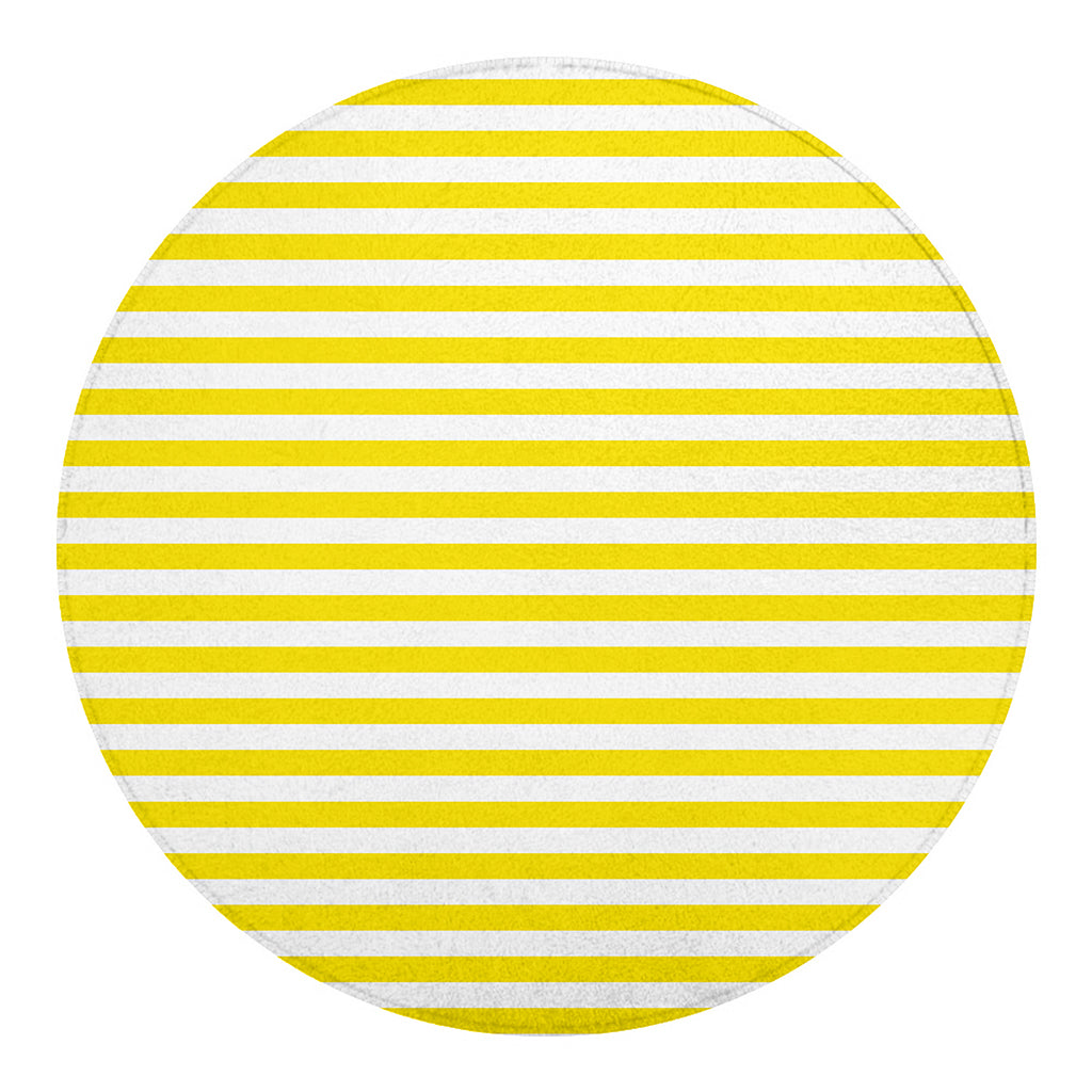 Yellow And White Striped Pattern Print Round Blanket