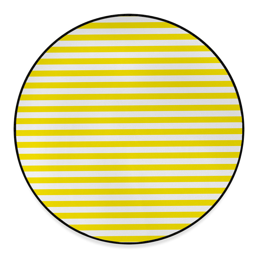Yellow And White Striped Pattern Print Round Floor Mat