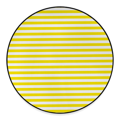 Yellow And White Striped Pattern Print Round Floor Mat