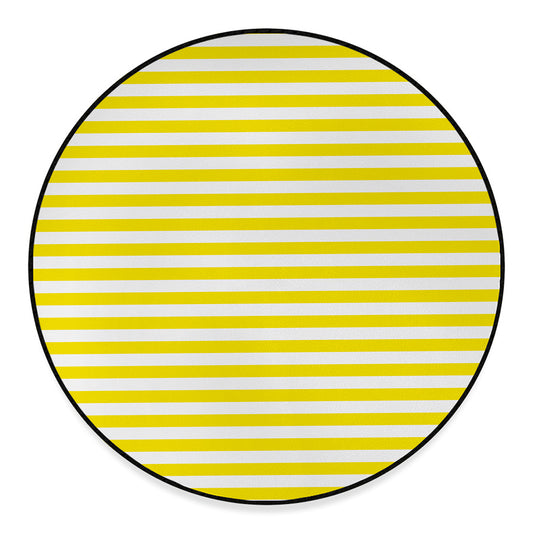 Yellow And White Striped Pattern Print Round Floor Mat