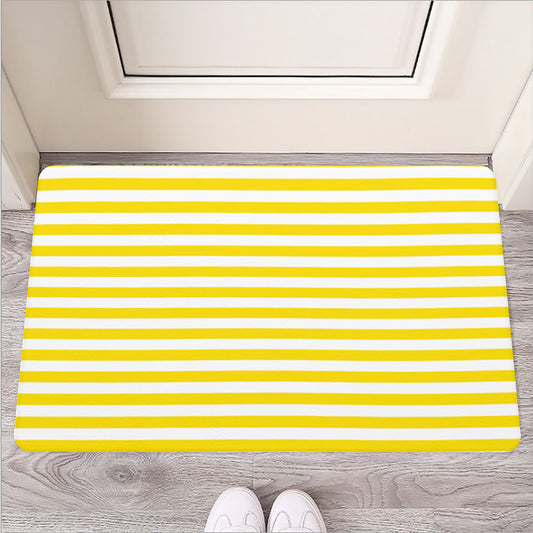Yellow And White Striped Pattern Print Rubber Doormat