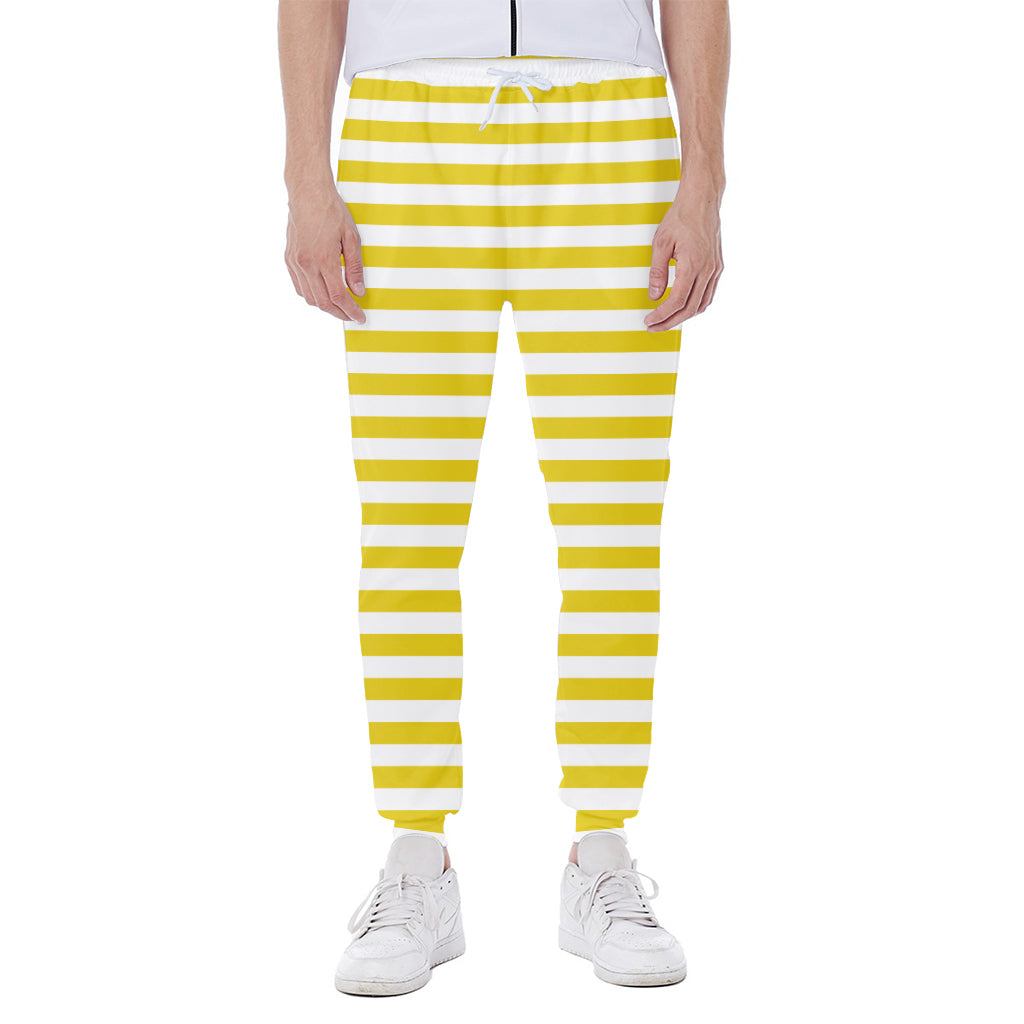Yellow And White Striped Pattern Print Scuba Joggers