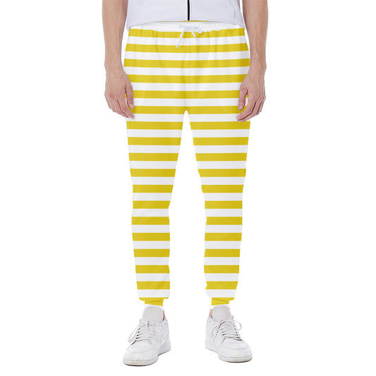 Yellow And White Striped Pattern Print Scuba Joggers