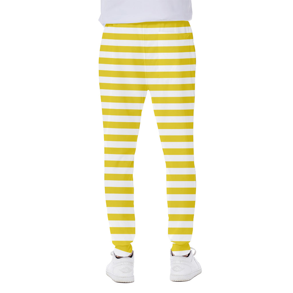 Yellow And White Striped Pattern Print Scuba Joggers