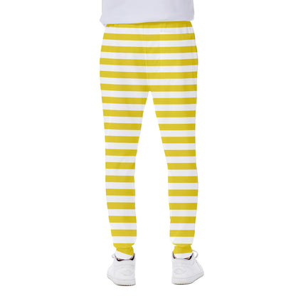 Yellow And White Striped Pattern Print Scuba Joggers