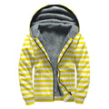 Yellow And White Striped Pattern Print Sherpa Lined Zip Up Hoodie