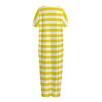 Yellow And White Striped Pattern Print Short Sleeve Long Nightdress