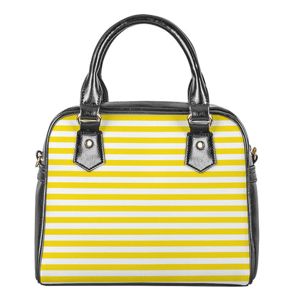 Yellow And White Striped Pattern Print Shoulder Handbag