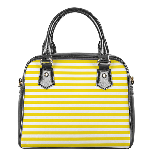 Yellow And White Striped Pattern Print Shoulder Handbag