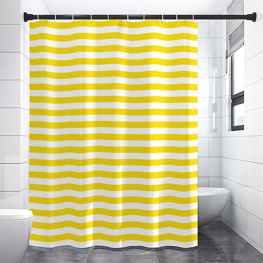 Yellow And White Striped Pattern Print Shower Curtain